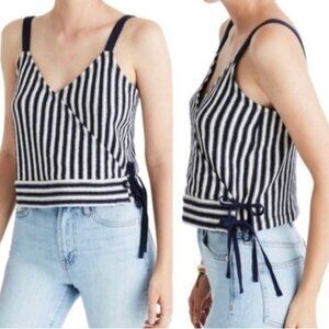 Madewell Ivory Navy Striped Jacquard Side Tie Faux Wrap Finale Tank Top XSmall
